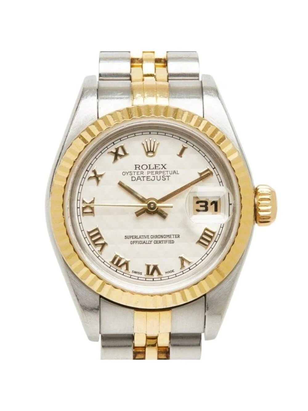 Rolex Datejust Watch Pyramid Rome White Gold Silver Stainless Steel 18k Yellow